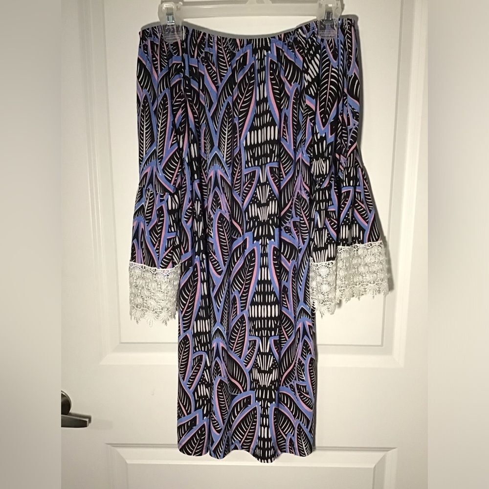 West Loop Boho Off-The-Shoulder Bell Sleeve Dress - Lace Trim Size XL